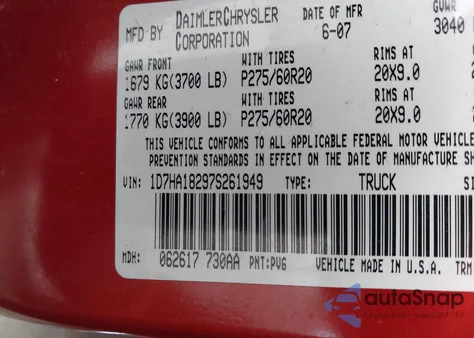 2007 Dodge Ram 1500 Slt z USA, uszkodzony, nr VIN 1D7HA18297S261949